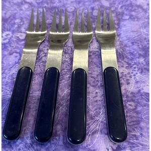 Dansk Summer House Salad Forks Blue Handle Stainless Steel Set Of 4 Flatware